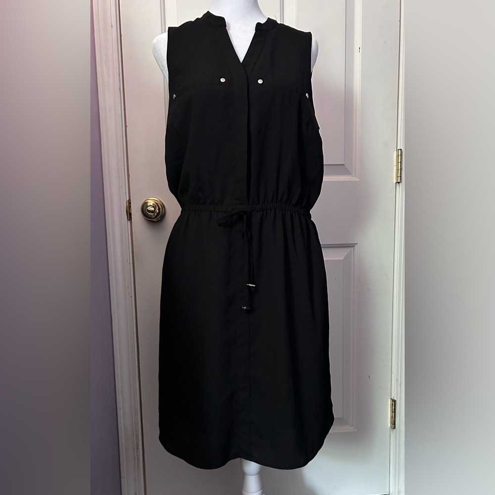 Apt. 9 Black Sleeveless Shirt Dress With Tie Waist and Pockets Size Medium